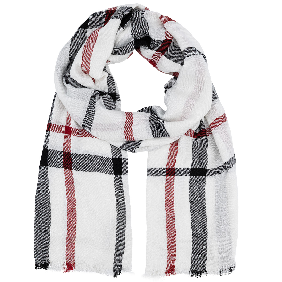 LINDENMANN Schal Damen weiss schwarz rot kariert