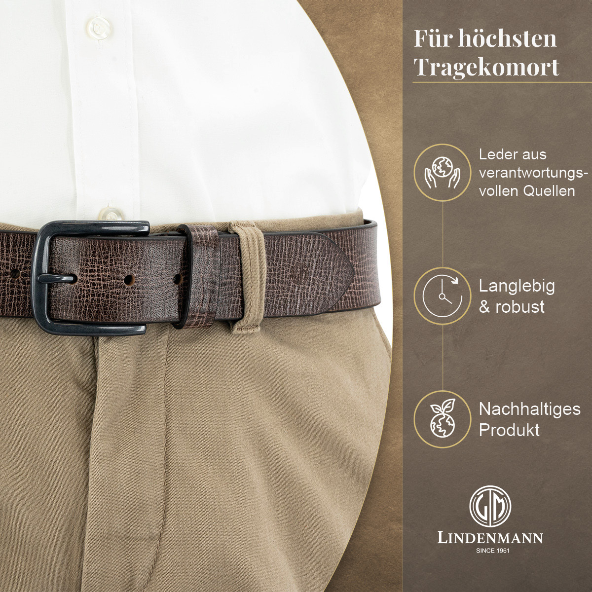 LINDENMANN Vollrindleder Herrengürtel Schokoladenbraun
