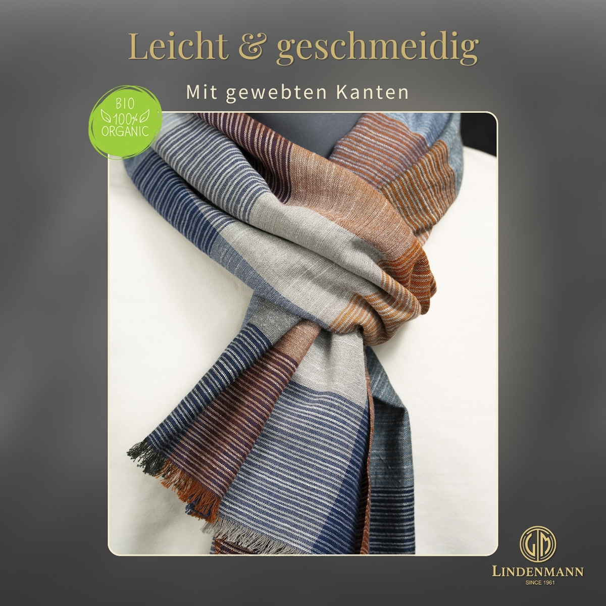 Herren Schal orange-blau 100% BIO-Baumwolle