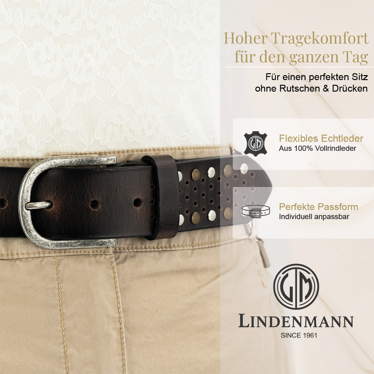 LINDENMANN Vollrindsleder Damengürtel Schokoladenbraun