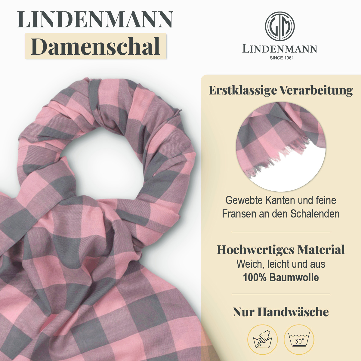 LINDENMANN Schal Damen schwarz rosa kariert