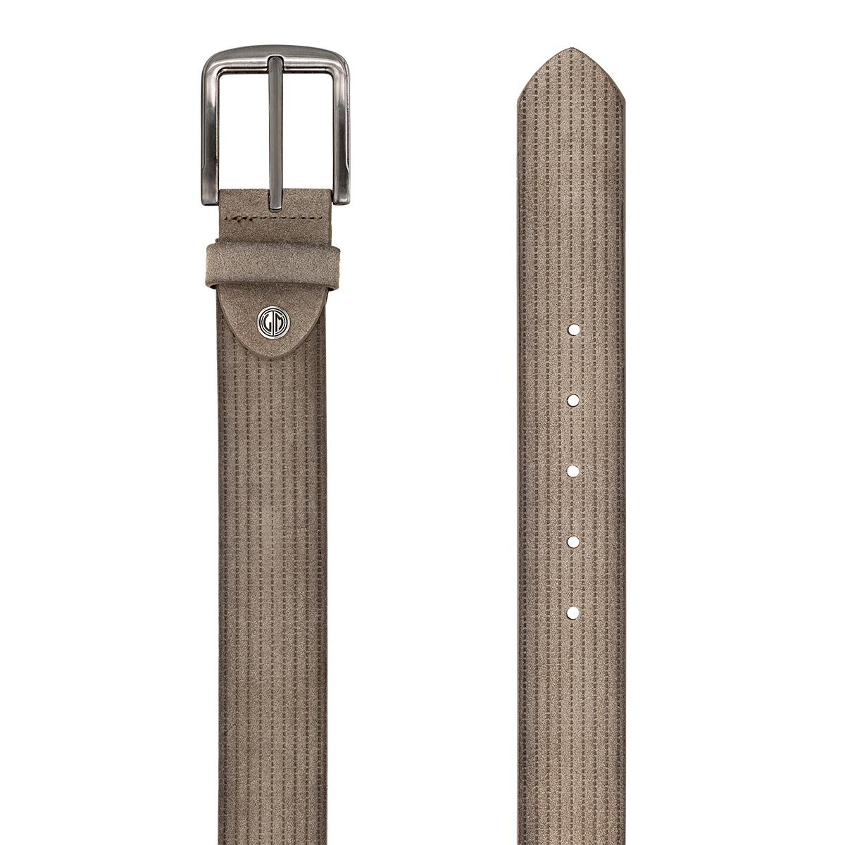 Gürtel, Leder, Grau-Braun, geprägte Oberfläche, metallische Schnalle, LINDENMANN Herren Casual Vollrindledergürtel beige