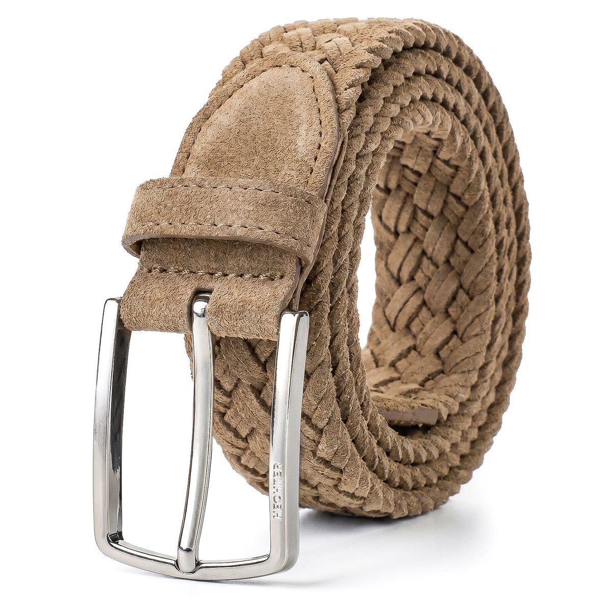 geflochten, Gürtel, tan, Leder, Taillengürtel, HECHTER Paris Herren Veloursleder-Flechtgürtel aus 100% Echtleder taupe