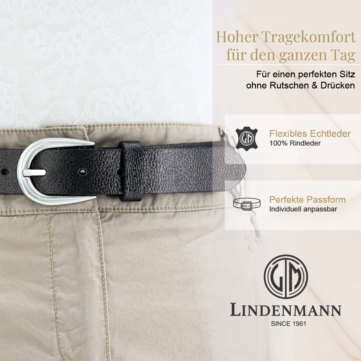 LINDENMANN Rindleder Damengürtel Athrazit