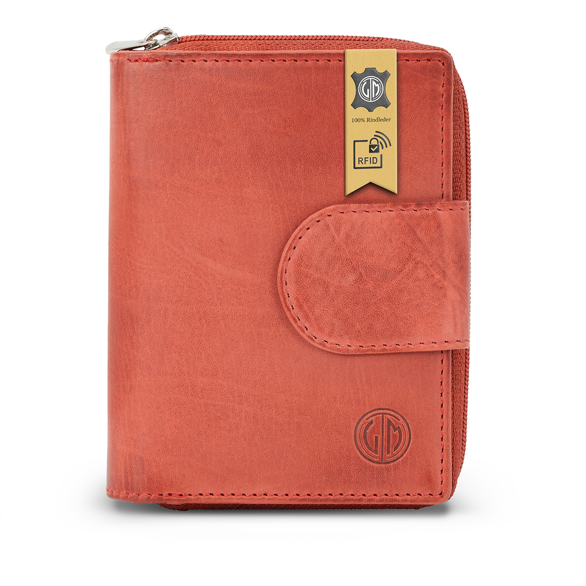 Wallet, Reißverschluss, RFID, Leder, Rot, LINDENMANN Damen Leder Portemonnaie rot
