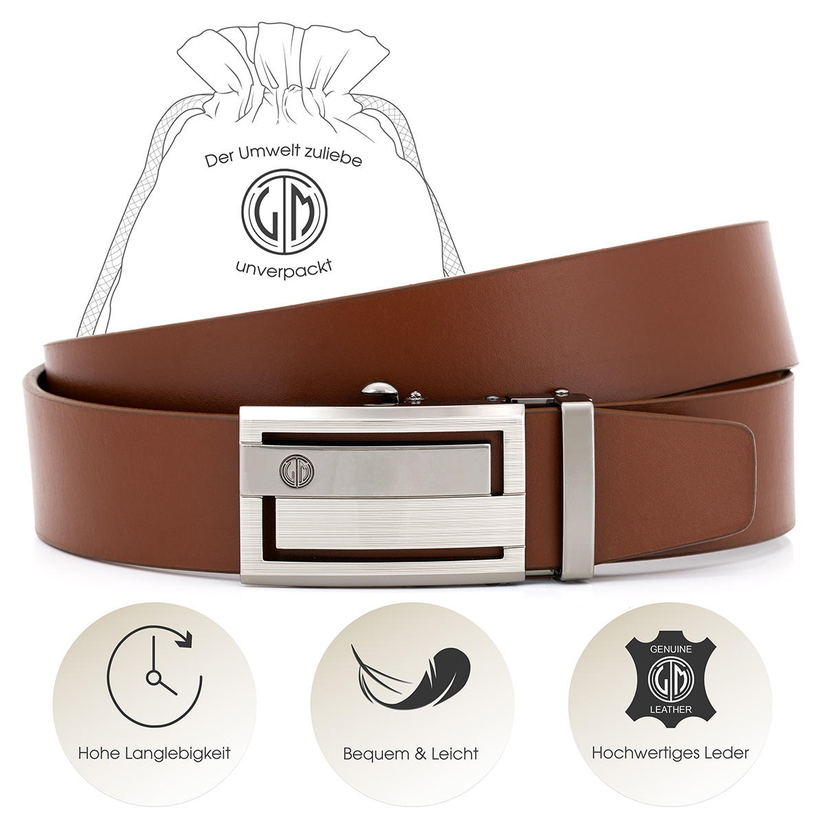 LINDENMANN Ledergürtel Automatikgürtel Herren cognac