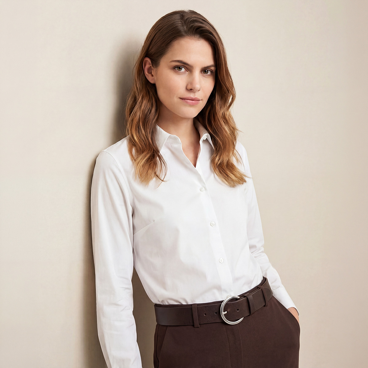 weißeshemd, Knopfleiste, Kragen, langarm, Damen, LINDENMANN Vollrindledergürtel Damen braun