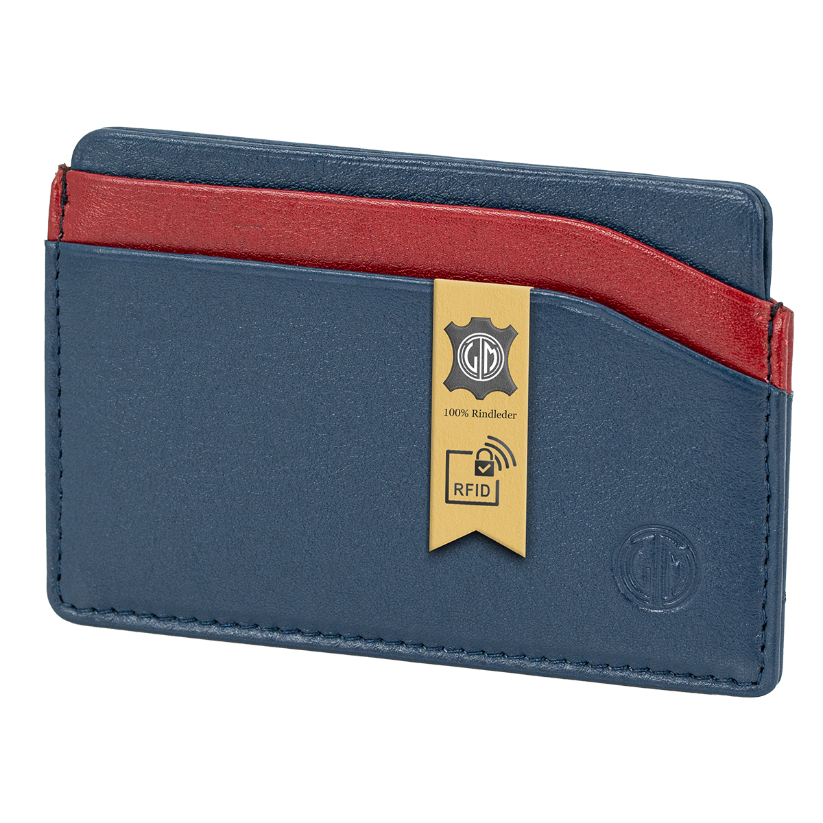 LINDENMANN Leder-Kartenetui blau rot LINDENMANN Leder-Cardholder blau rot
