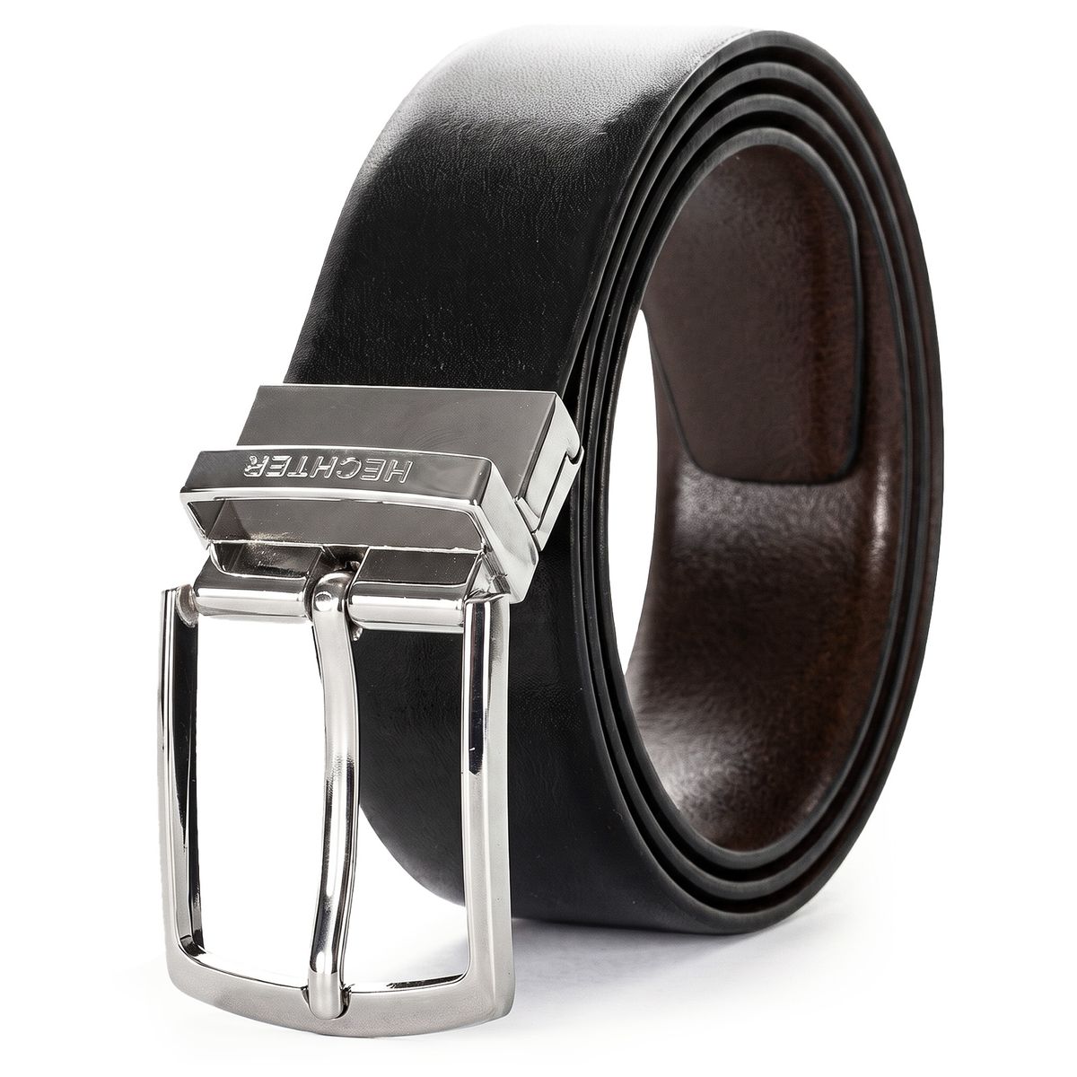 Gürtel, Ledergürtel, schwarz, Metall-Schnalle, unisex, HECHTER Paris Herren Wendegürtel aus 100% Echtleder schwarz/dunkelbraun