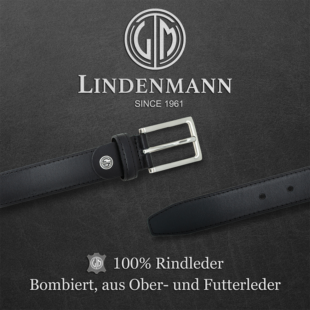 LINDENMANN Herren Vollrindledergürtel aus 100% Echtleder schwarz