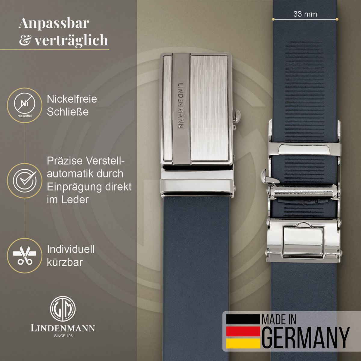LINDENMANN Ledergürtel Automatikgürtel Herren blau