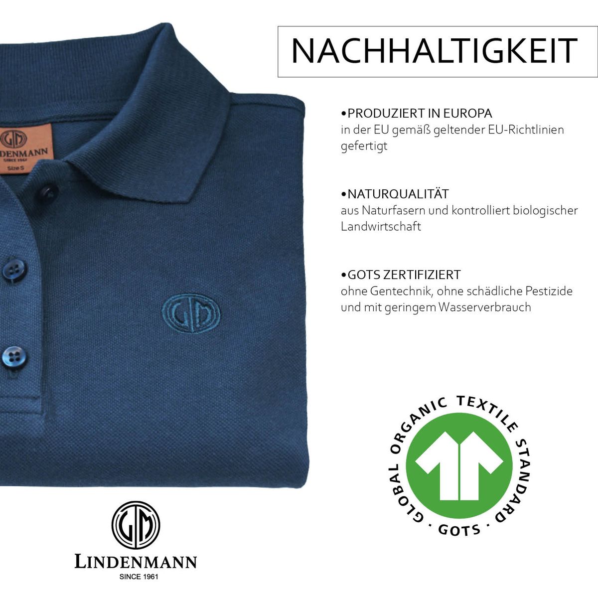 LINDENMANN Poloshirt Damen slim fit kurzarm navy blau Bio Baumwolle Made in EU