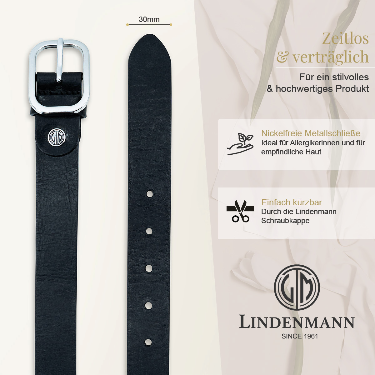 LINDENMANN Vollrindledergürtel Damen Tiefschwarz