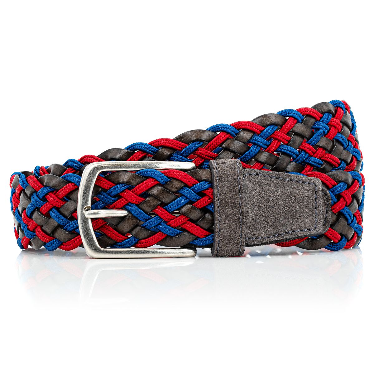 LINDENMANN Handmade Flechtgürtel Herren blau-rot LINDENMANN Freizeitgürtel Herren blau-rot