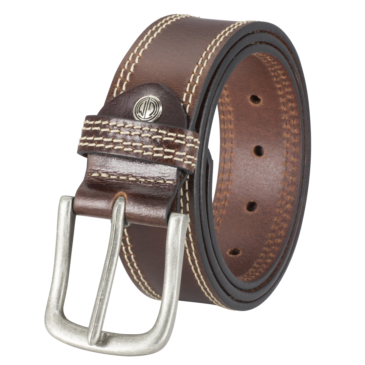 Gürtel, Leder, Braun, Doppelt genähter Stich, Metallschnalle,