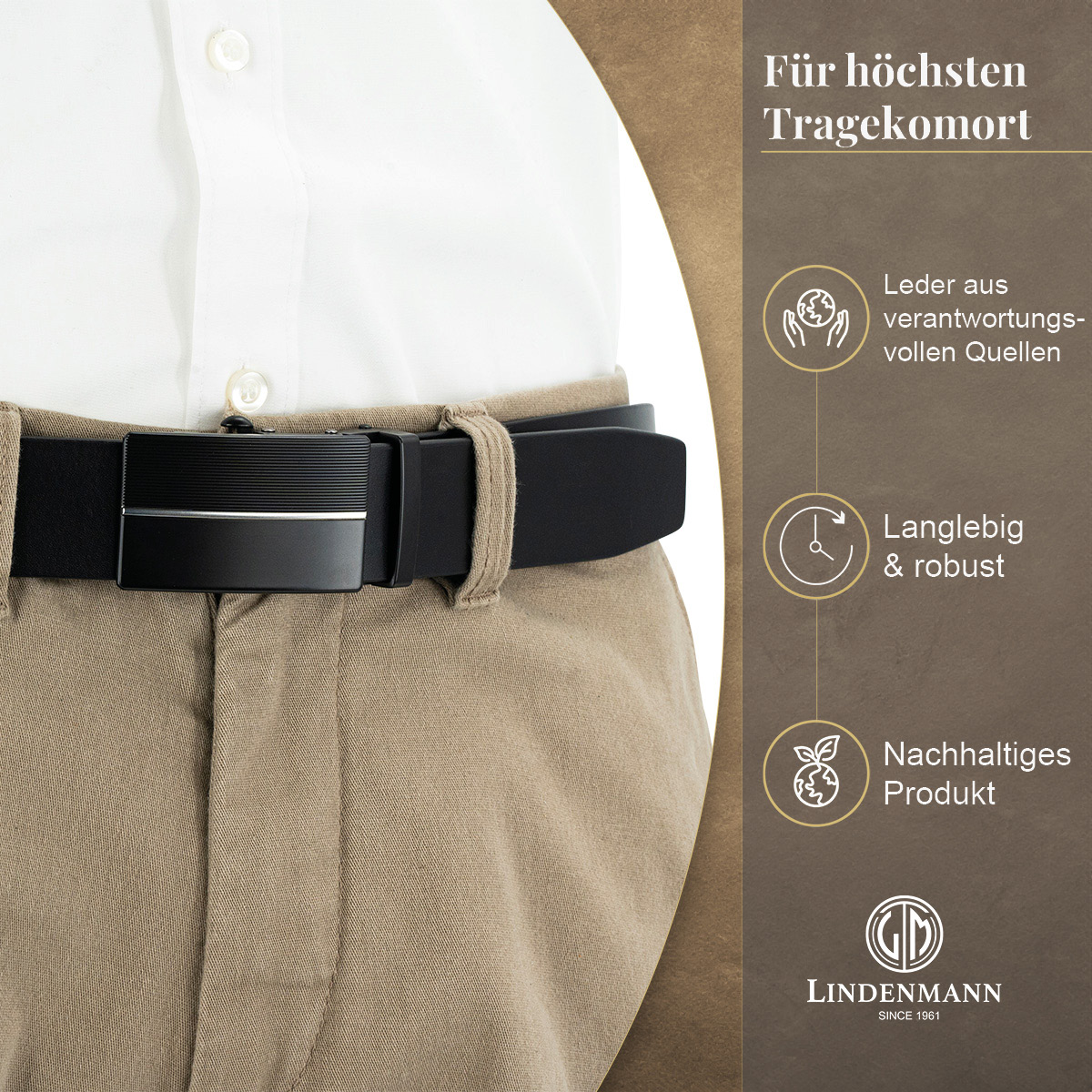 LINDENMANN Vollrindleder Herrenautomatikgürtel Onyx