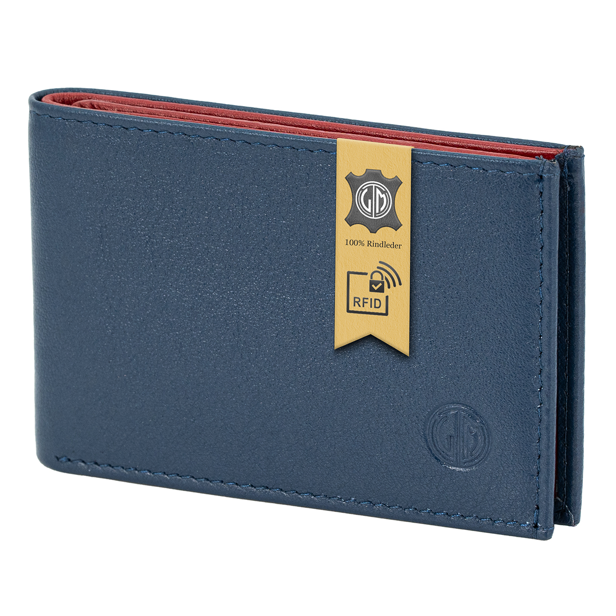 LINDENMANN Leder-Kartenetui blau rot LINDENMANN Leder-Cardholder blau rot