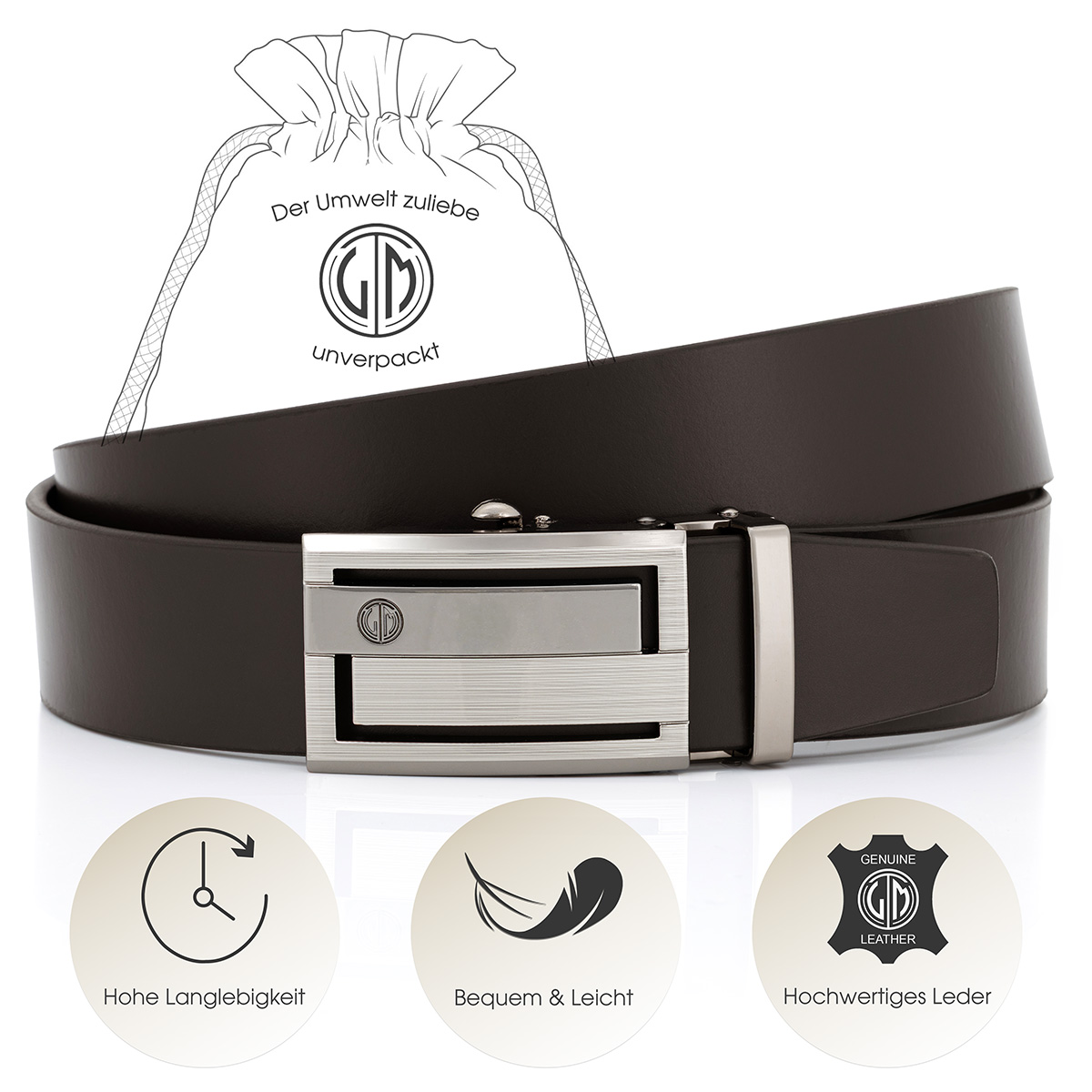 LINDENMANN Ledergürtel Automatikgürtel Herren braun