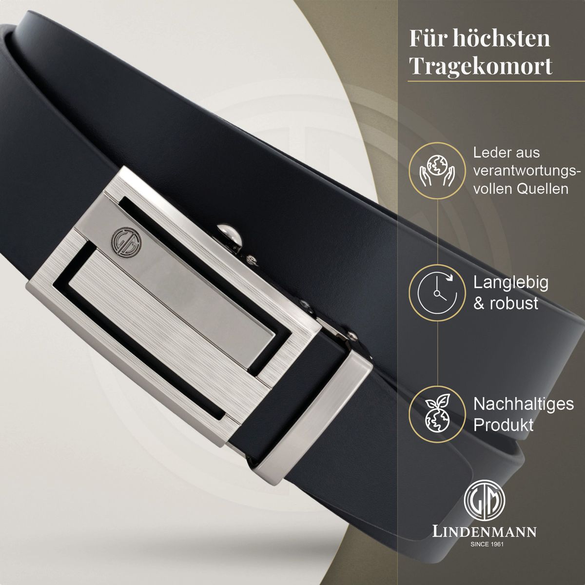 LINDENMANN Ledergürtel Automatikgürtel Herren schwarz