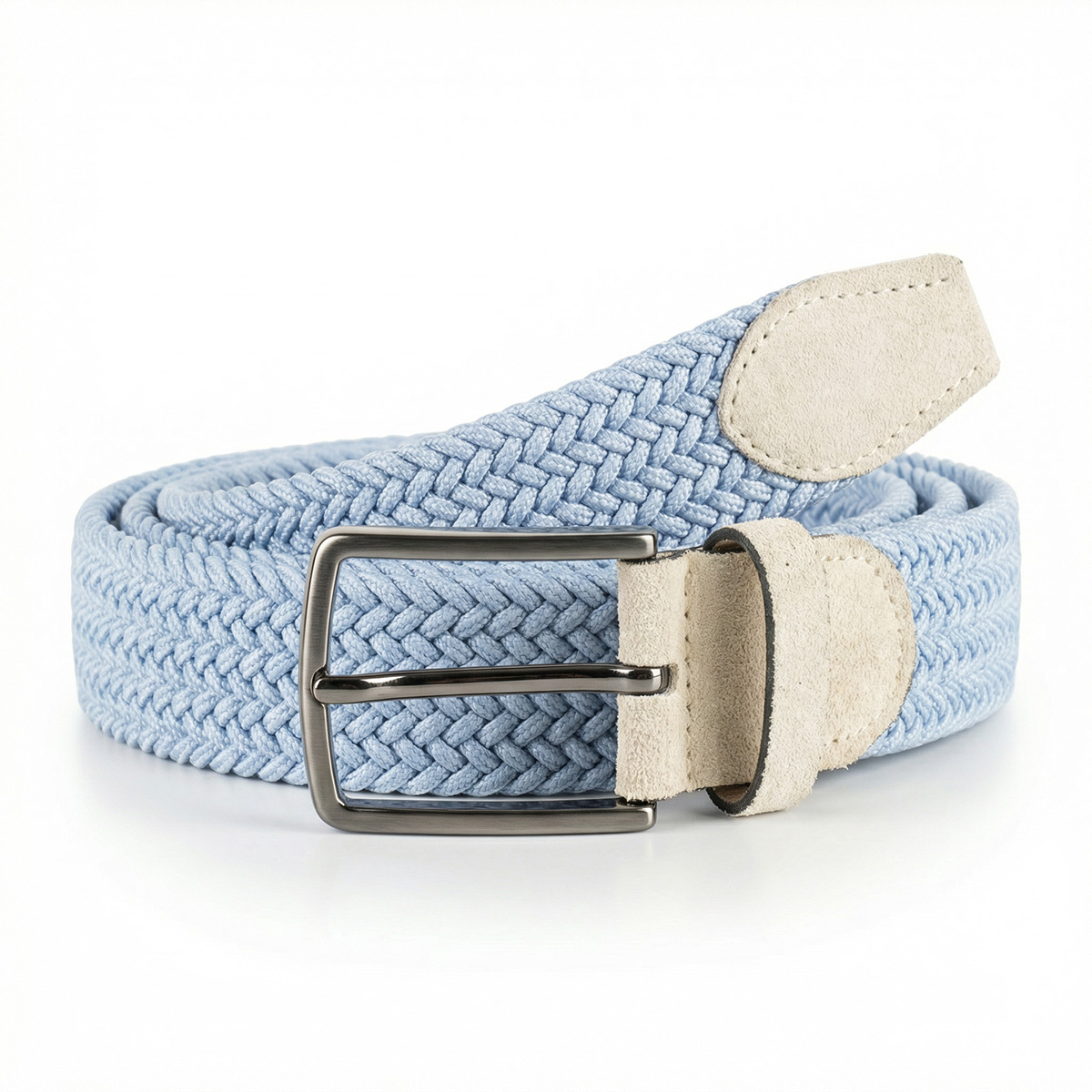 LINDENMANN Herren Flechtgürtel mit Enden aus 100% echtem Veloursleder hellblau