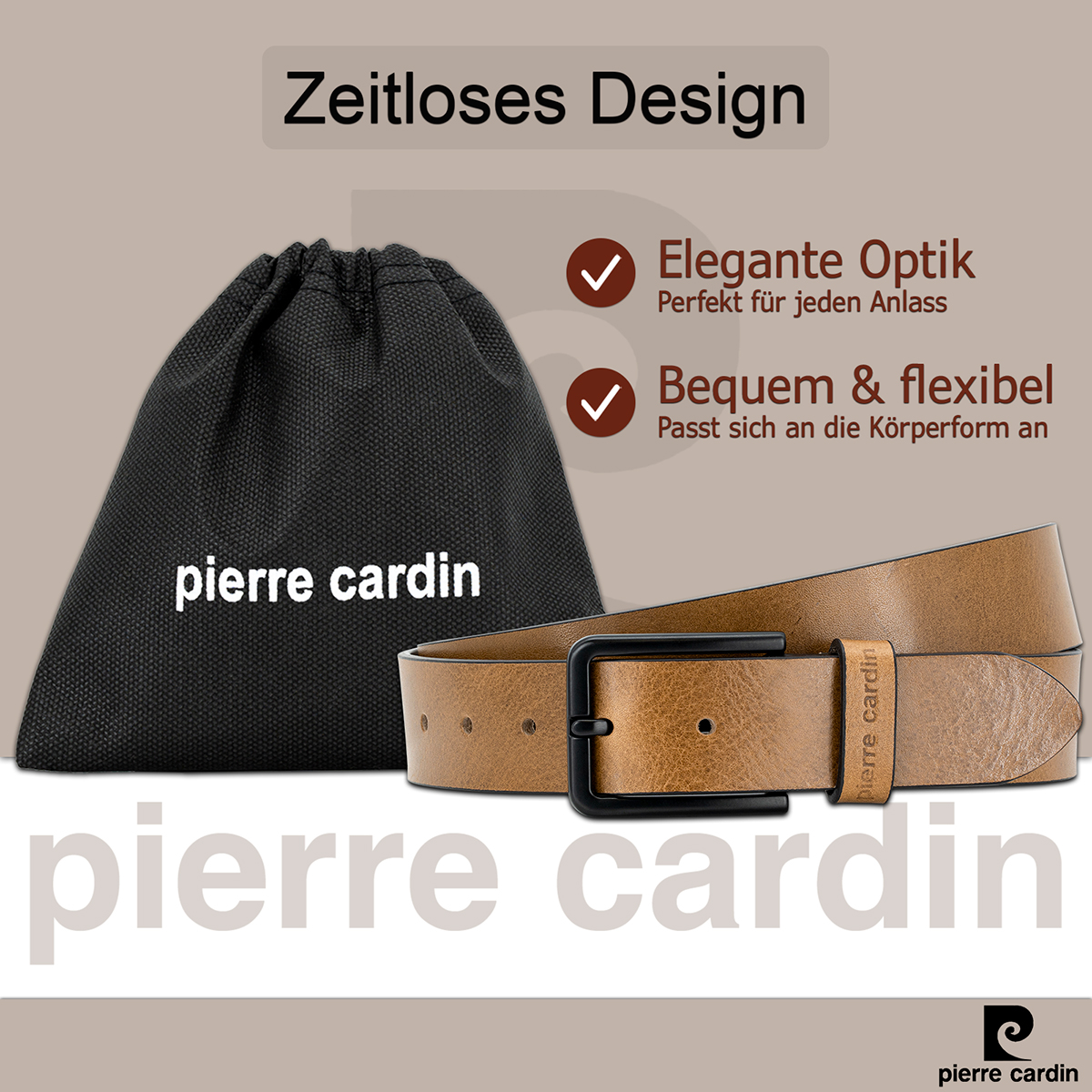 PIERRE CARDIN Vollrindleder Herrengürtel Taupe
