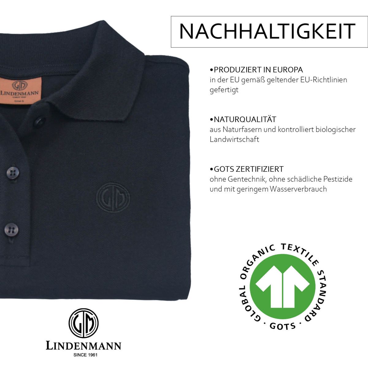 LINDENMANN Poloshirt Damen slim fit kurzarm schwarz Bio Baumwolle Made in EU