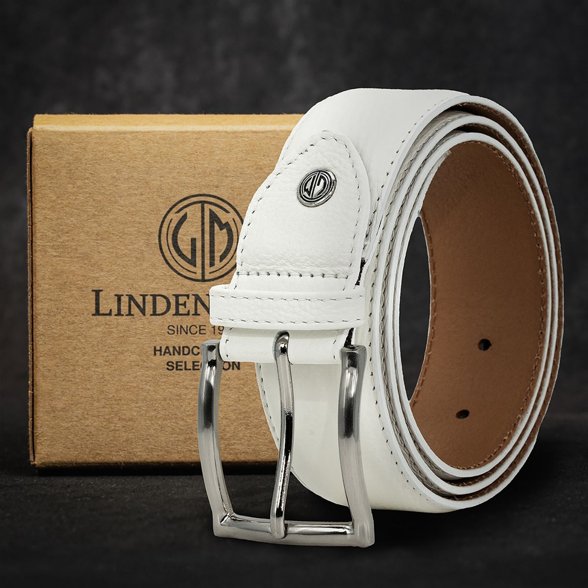 LINDENMANN Herrengürtel Leder weiss