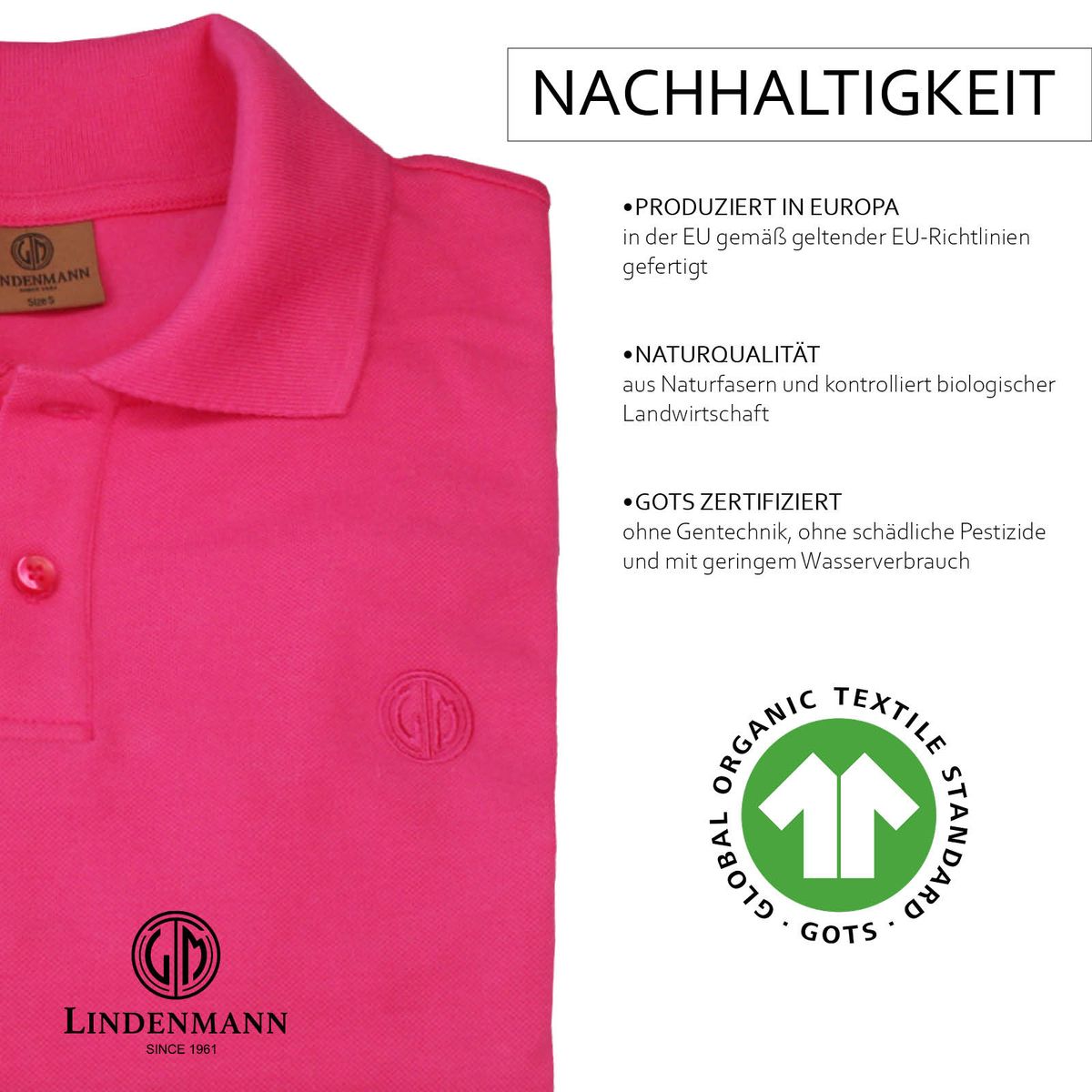 LINDENMANN Poloshirt Bio-Baumwolle Herren Pink