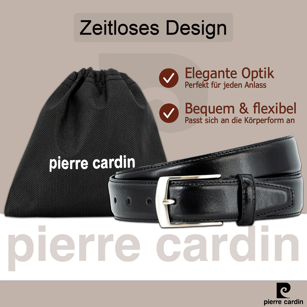 Pierre Cardin Herren Vollrindechtledergürtel Herren schwarz