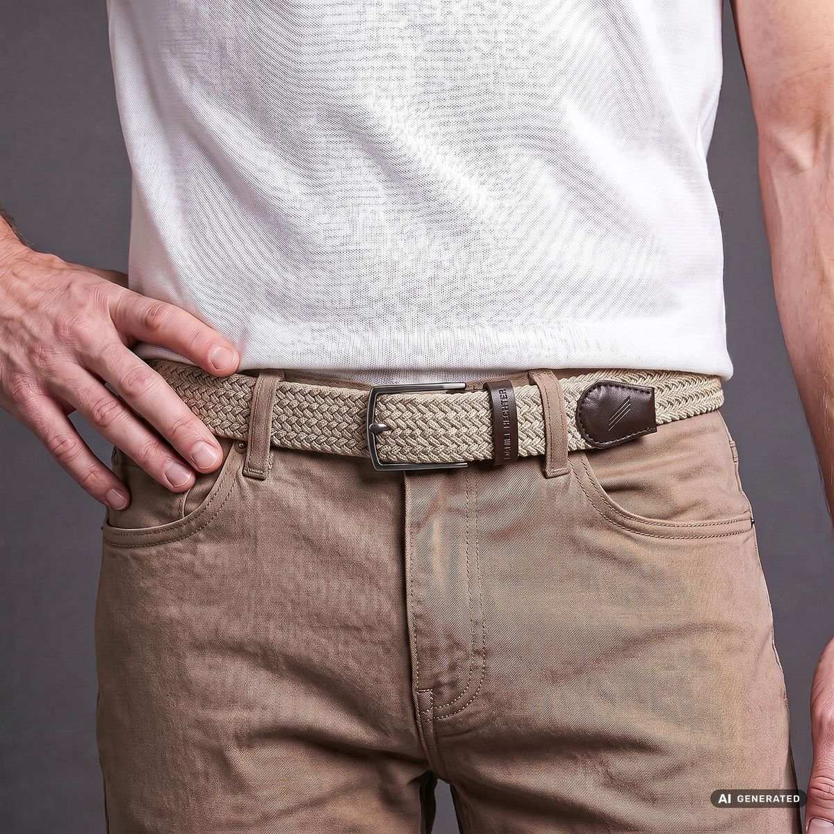 DANIEL HECHTER Herren Textil-Flechtgürtel mit 100% Echtlederenden taupe