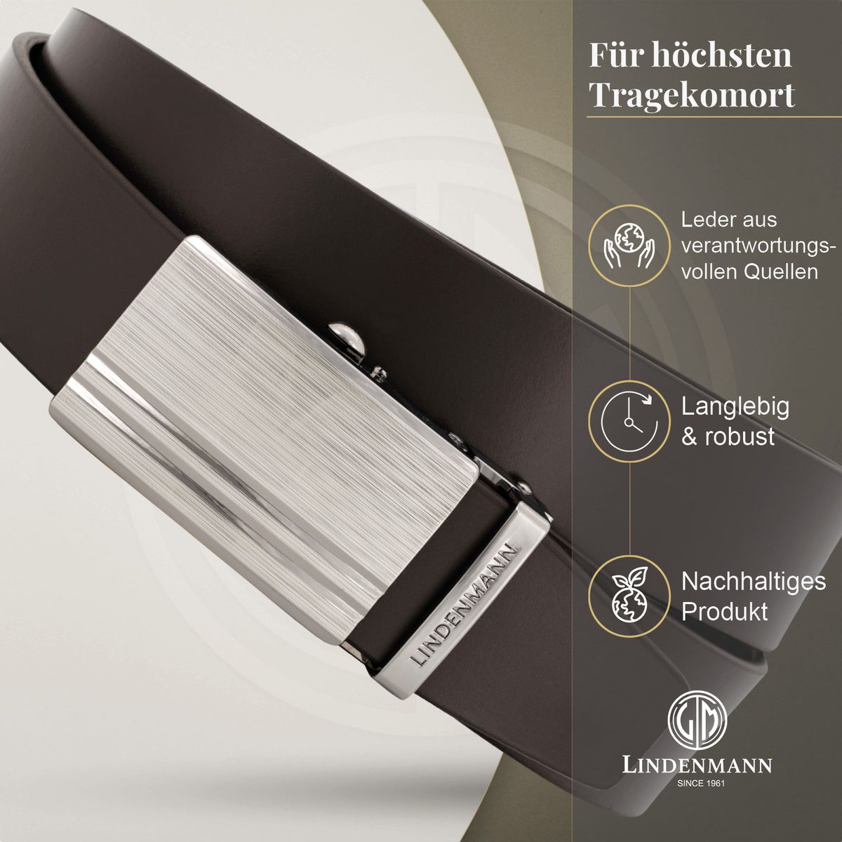LINDENMANN Ledergürtel Automatikgürtel Herren braun