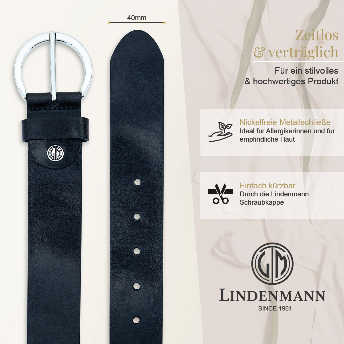 LINDENMANN Vollrindledergürtel Damen blau