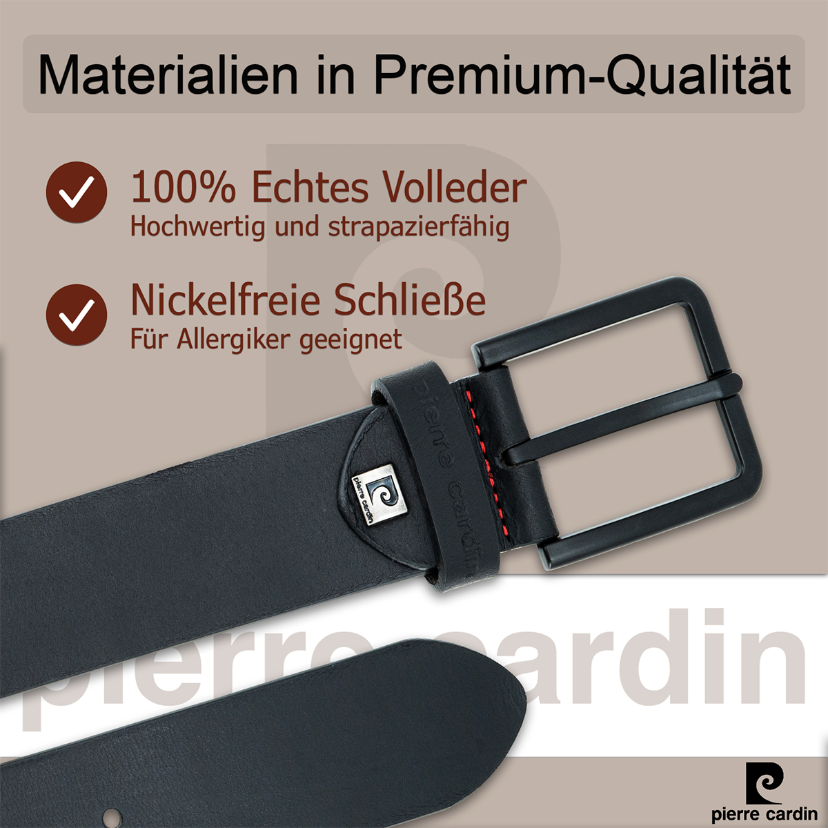 PIERRE CARDIN Vollrindleder Herrengürtel Tiefschwarz