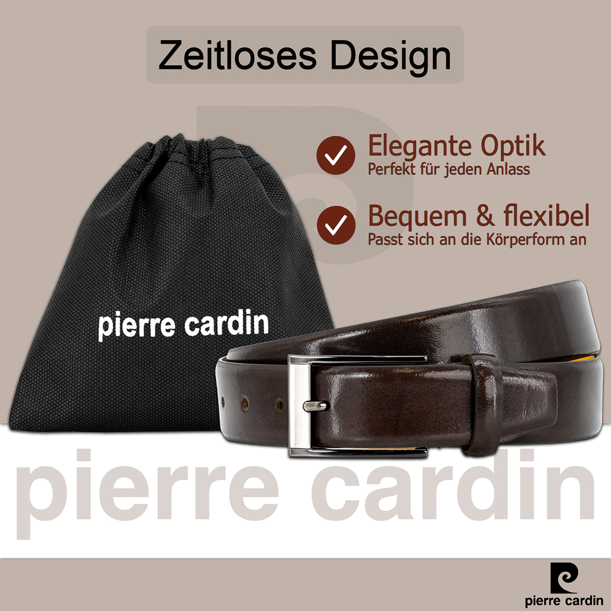 Pierre Cardin Herren Echtledergürtel Herren dunkelbraun