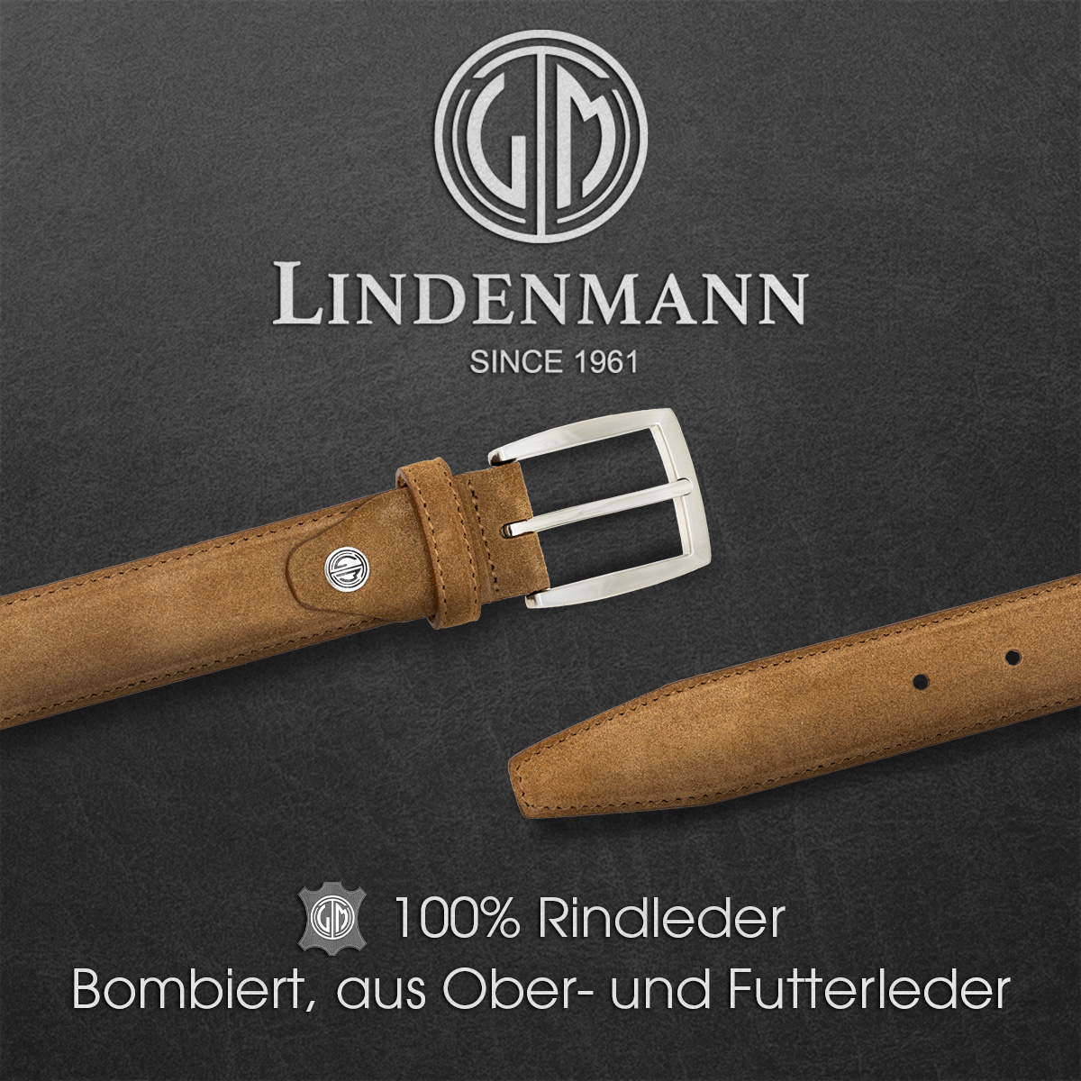LINDENMANN Herrengürtel Veloursleder cognac