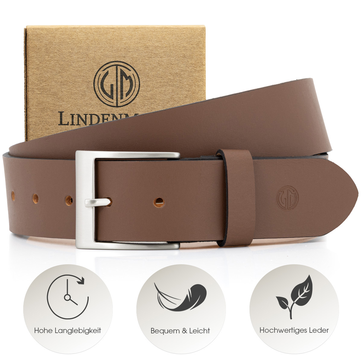 LINDENMANN Herren Jeansgürtel Echtleder cognac