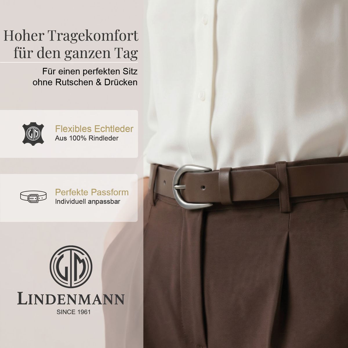 LINDENMANN Klassischer Damengürtel aus 100% Echtleder dunkelbraun