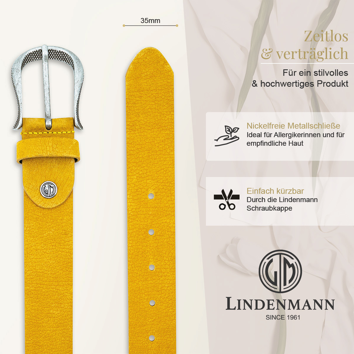 LINDENMANN Nubuk Vollrindleder Damengürtel Gelb