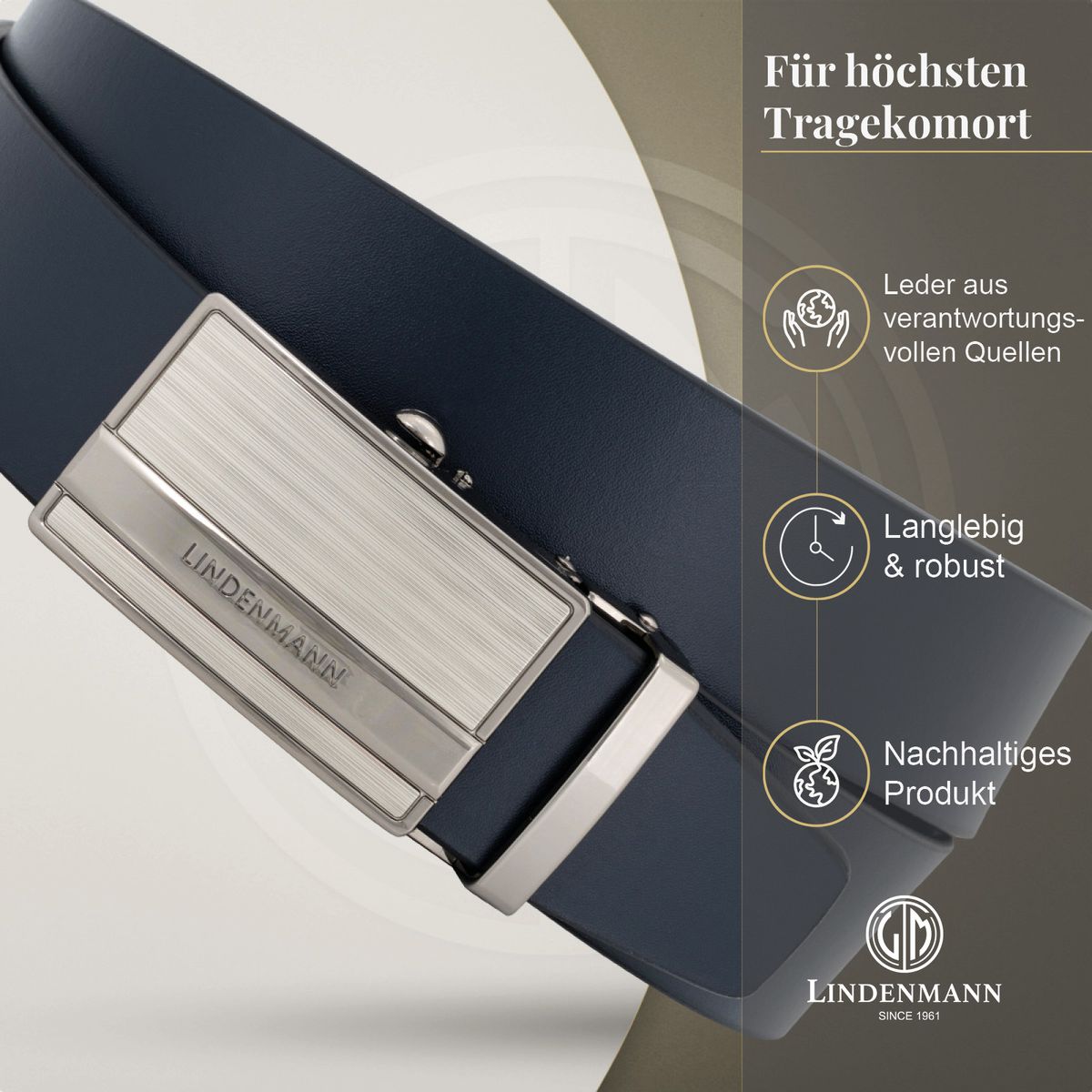 LINDENMANN Ledergürtel Automatikgürtel Herren blau