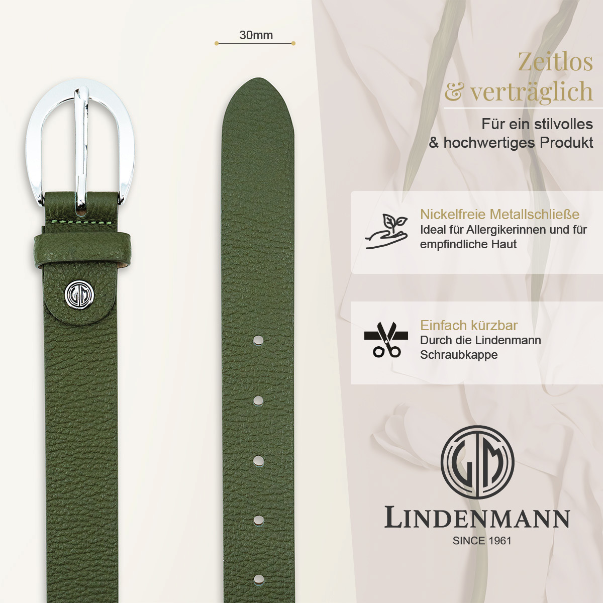 LINDENMANN Vollrindleder Damengürtel Olivgrün