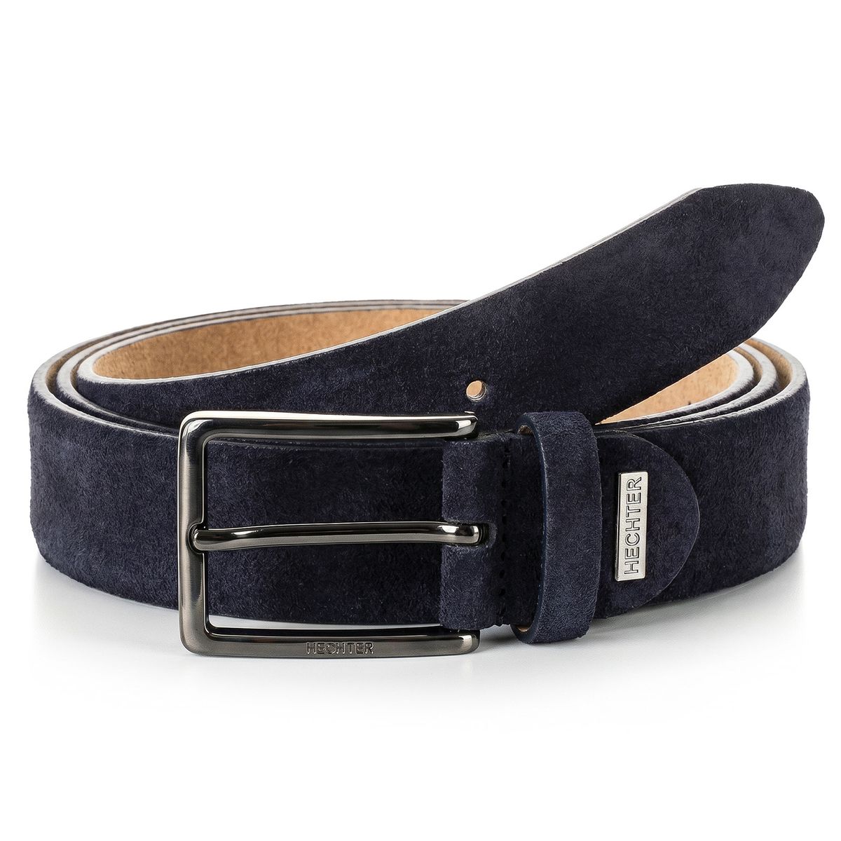 Gürtel, Leder, Navy, Dunkelblau, Metallischer Gürtelschließe, HECHTER Paris Herren Veloursledergürtel aus 100% Echtleder marine