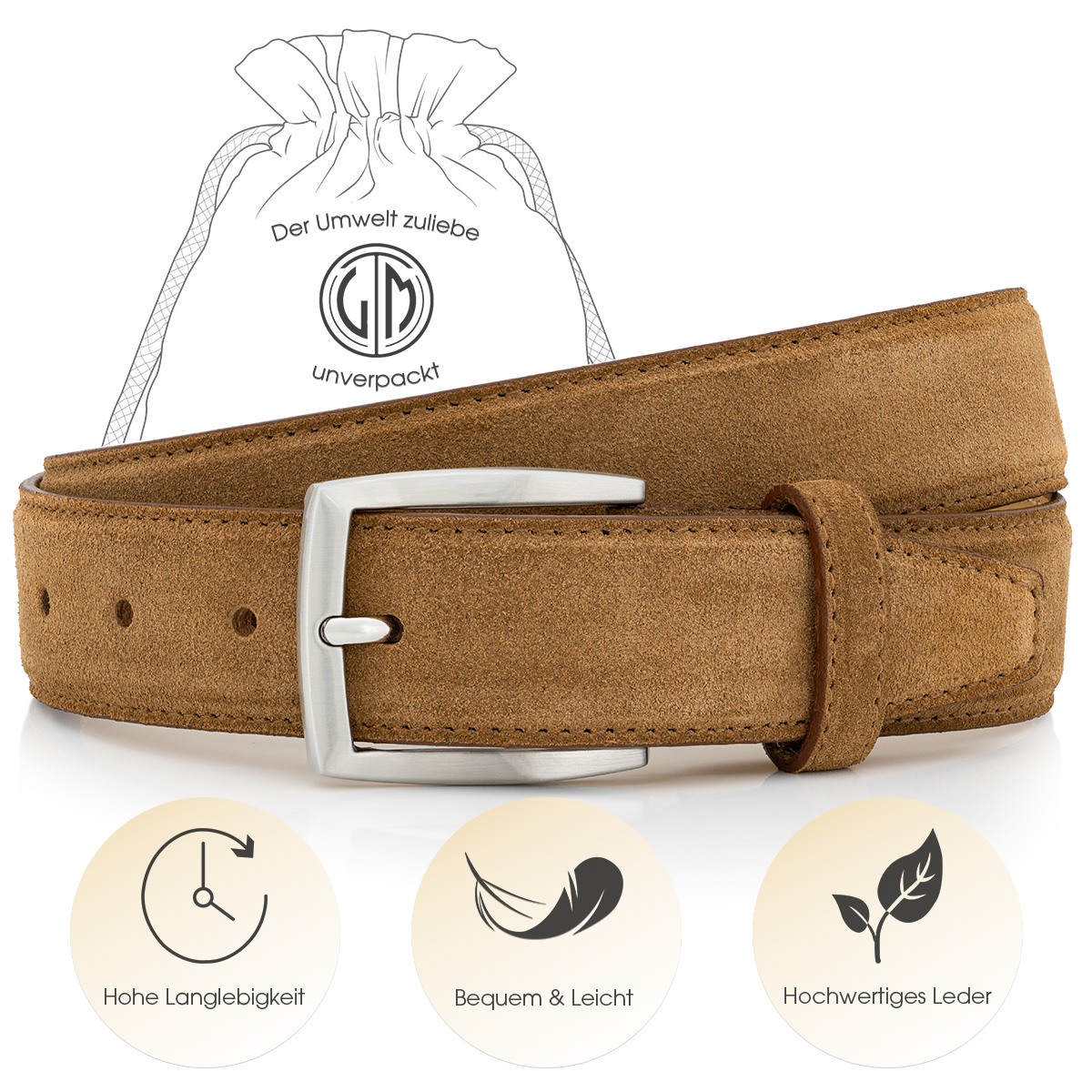 LINDENMANN Herrengürtel Veloursleder cognac