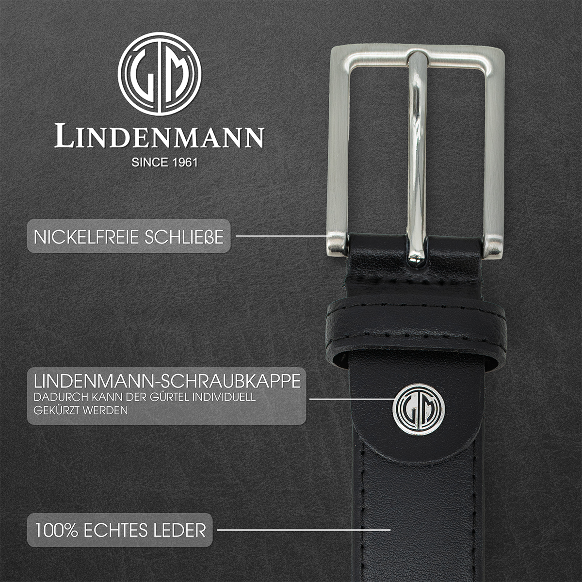 LINDENMANN Ledergürtel Herren schwarz