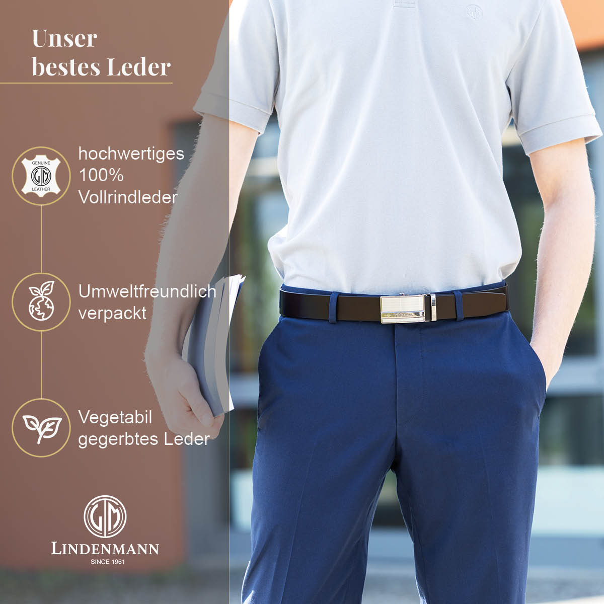 LINDENMANN Ledergürtel Automatikgürtel Herren braun