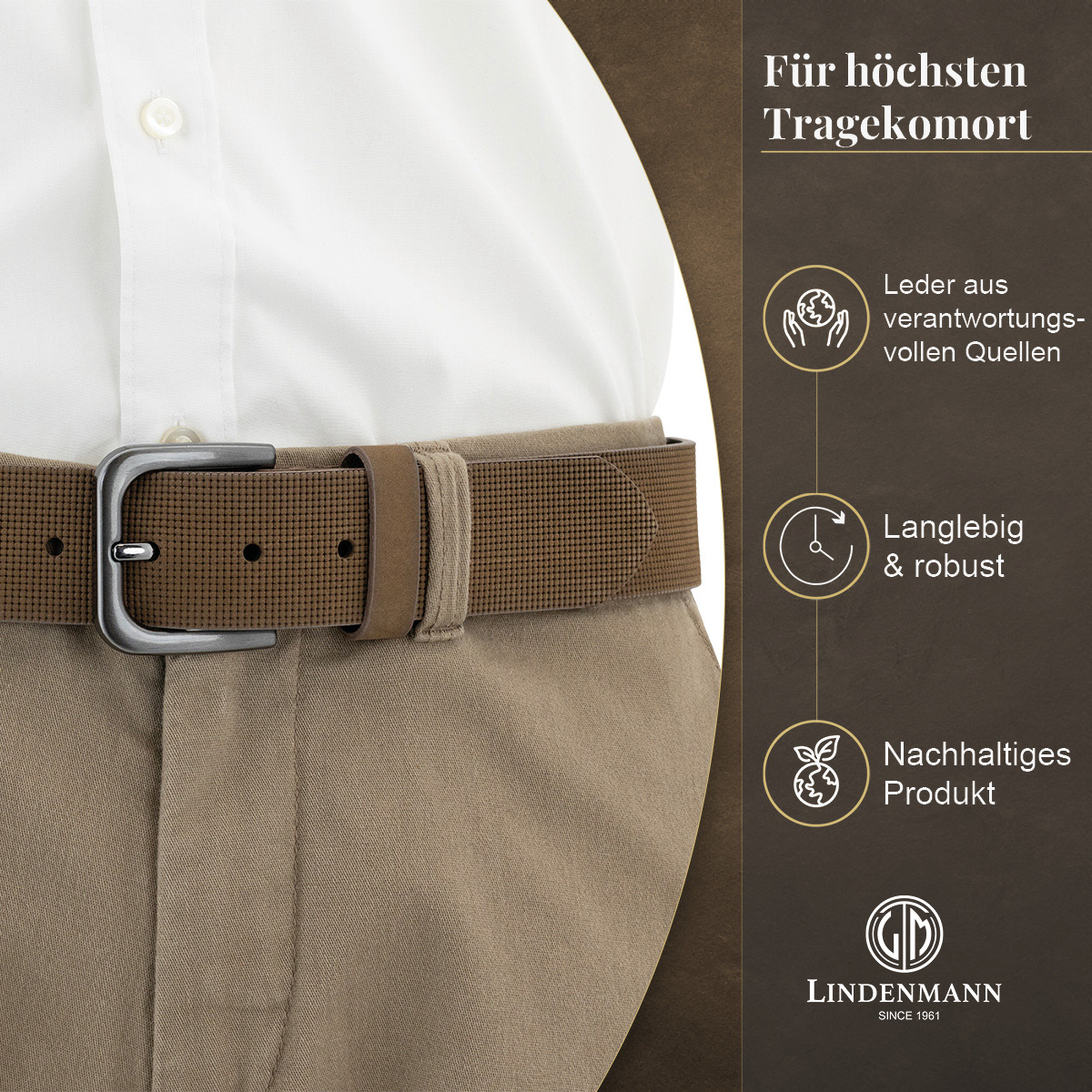LINDENMANN Vollrindledergürtel Herren Taupe
