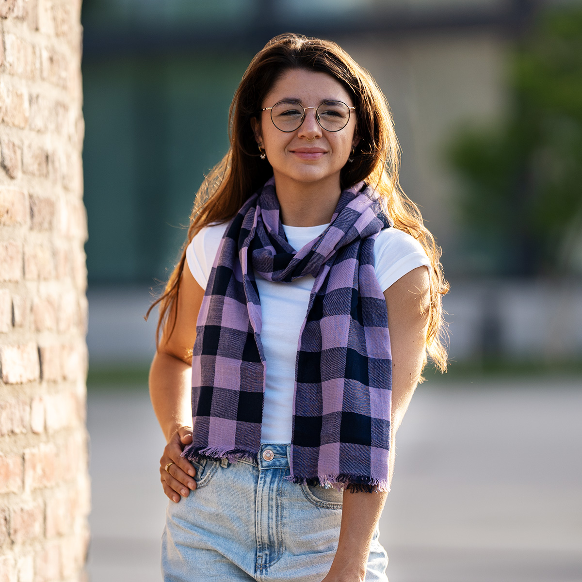 LINDENMANN Schal Damen schwarz lila kariert