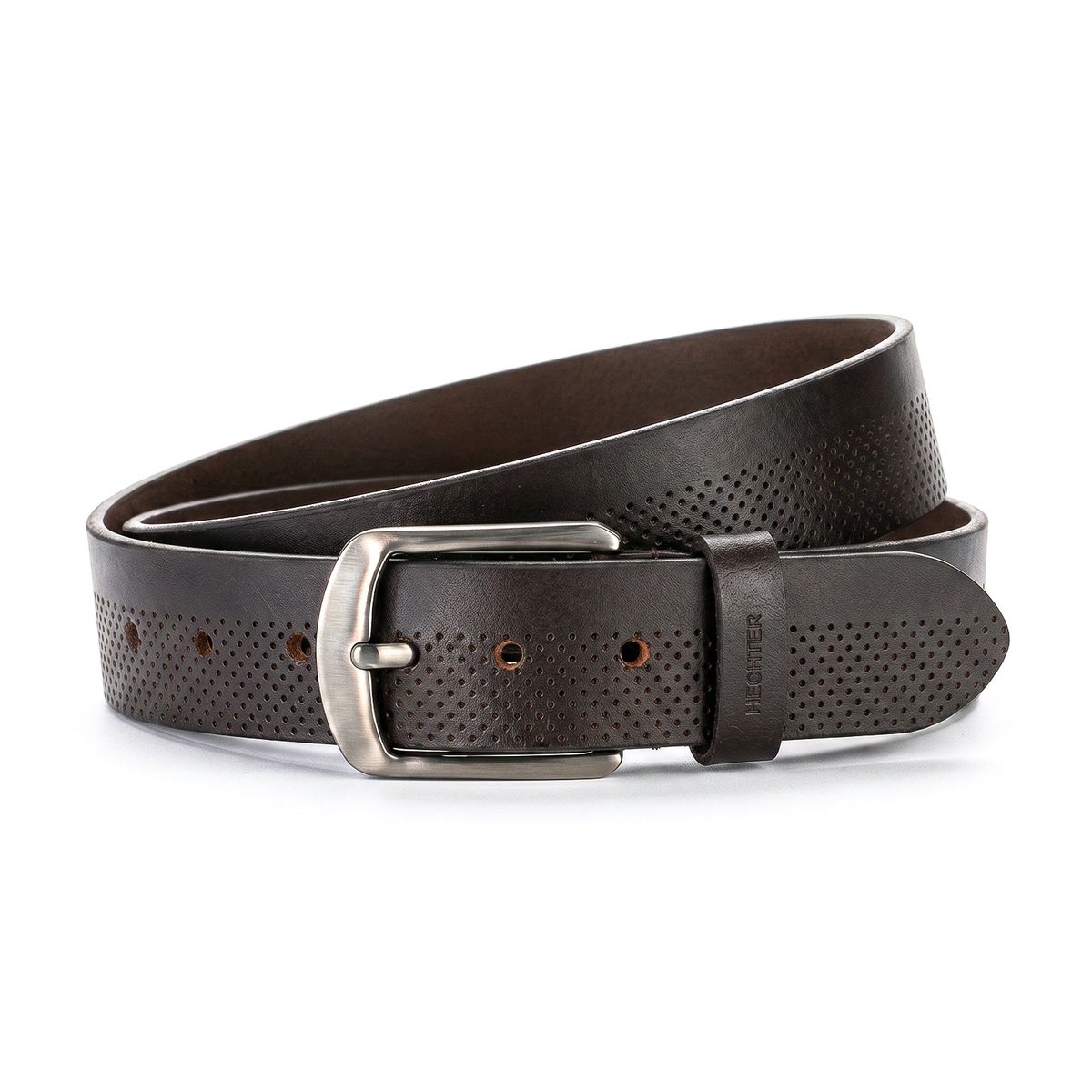 Gürtel, Leder, Gürtelschnalle, braun, perforiert, HECHTER Paris Herren Casual Echtledergürtel dunkelbraun