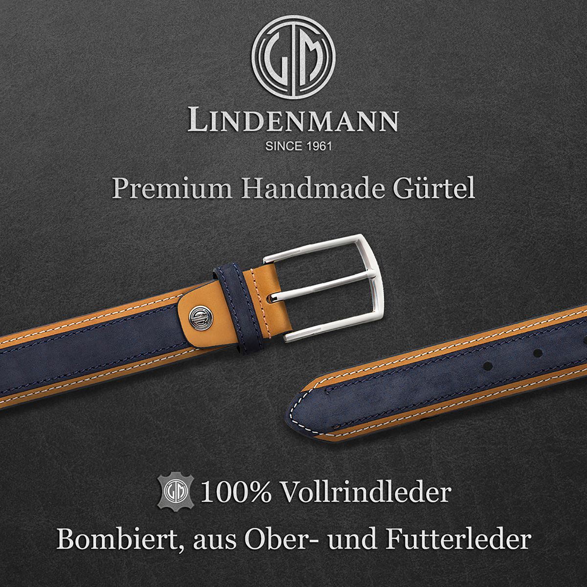 LINDENMANN Premium Ledergürtel blau