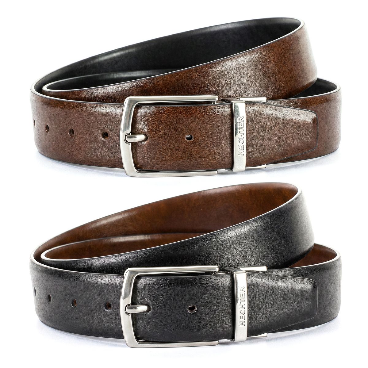 Gürtel, Leder, Braun, Schwarz, Gürtelschnalle, HECHTER Paris Herren Wendegürtel aus 100% Echtleder schwarz/dunkelcognac