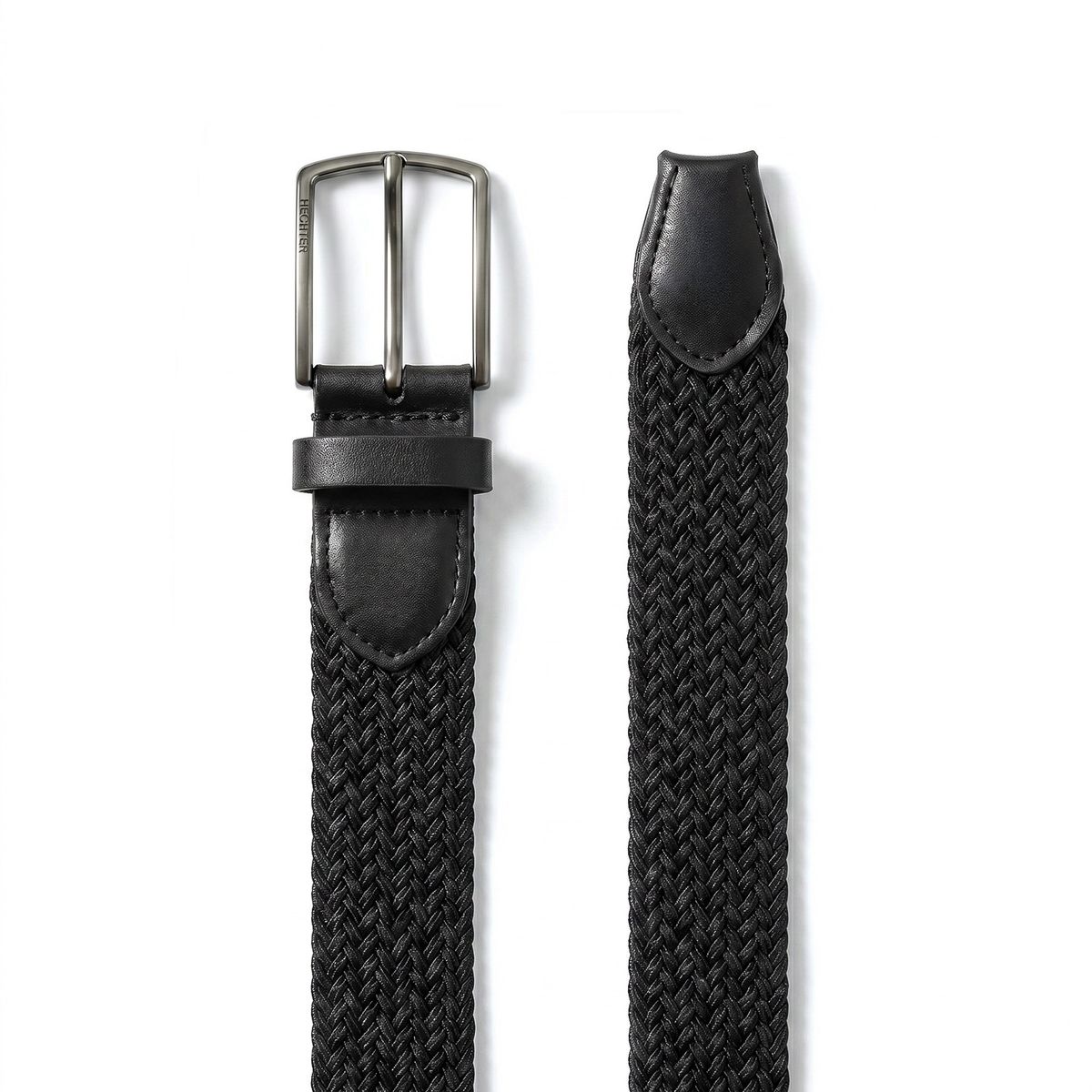 Gürtel, Ledergürtel, Schwarz, Kf-geflochten, Metallpare, HECHTER Paris Herren Textil-Flechtgürtel mit 100% Echtlederenden schwarz